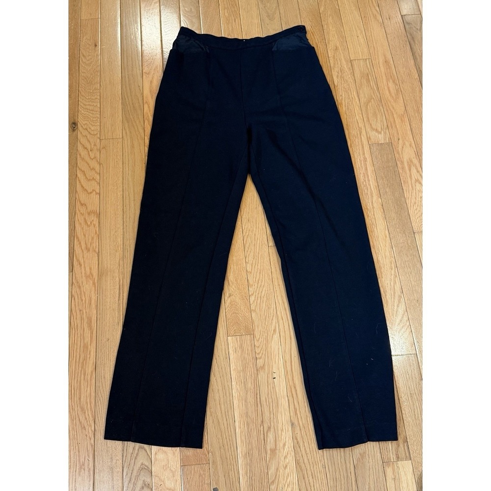 Talbots Black Old MoneyQuilted Waist Straight Leg Dress Pants Womens Side zip S